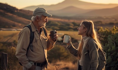 Farmer in der Karoo grüßt eine deutsche Reisende morgens mit Goeie môre