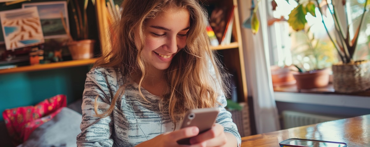 Frau lernt Afrikaans mit einer Sprach-App auf dem Smartphone