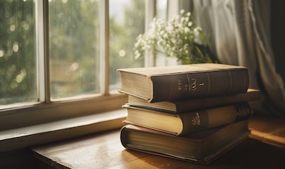 Drei Bücher als Symbol für die Verwandtschaft Deutsch, Afrikaans und Niederländisch